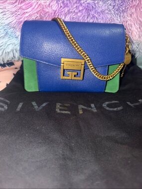 Givenchy Blue and Green Leather Chain Shoulder Bag with Gold Hardware